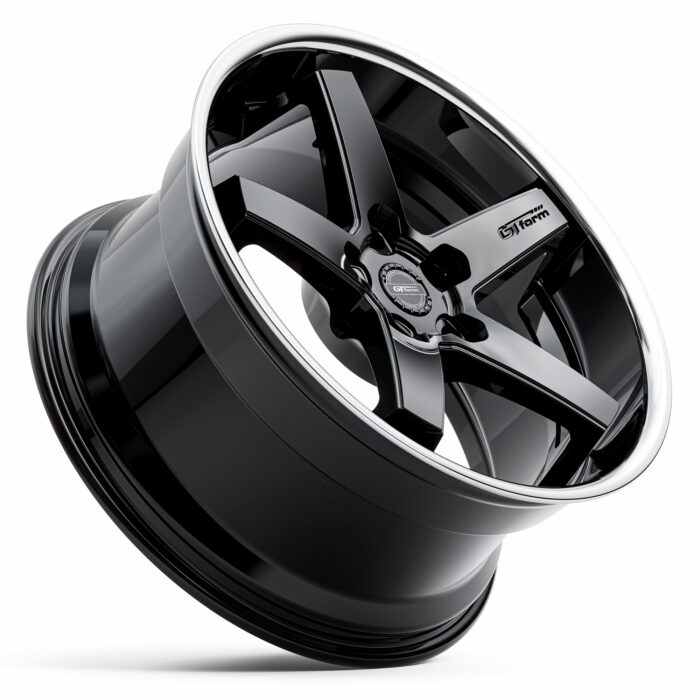 20 inch Staggered Wheels 20X8.5 20X10 GT Form Legacy Gloss Black Chrome Lip Dish Rims 5 Spoke Mags