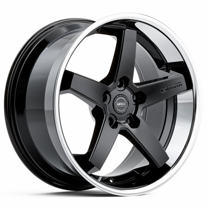 20 inch Staggered Wheels 20X8.5 20X10 GT Form Legacy Gloss Black Chrome Lip Dish Rims 5 Spoke Mags